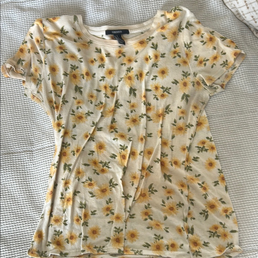Forever 21 Yellow Fitted Tie Front Short Sleeve Tee